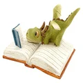 Top Collection Miniature Fairy Garden and Terrarium Mini Dragon Reading Figurine, Green White