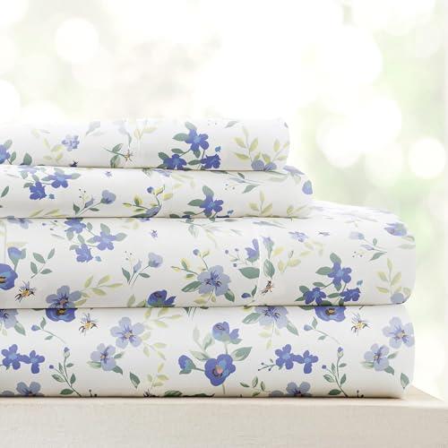 Hotel Collection ienjoy Home 4 Piece Blossom Patterned Home Collection Premium Ultra Soft Bed Sheet Set, King, Light Blue
