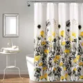 Lush Decor, Yellow and Gray Zuri Flora Shower Curtain-Fabric Watercolor Floral Print Design, 72" x 72", 72" x 72