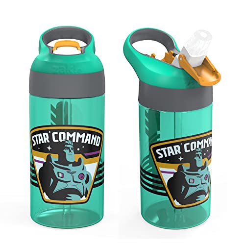 Zak Designs Disney and Pixar Lightyear Water Kids Bottle with Straw and Built in Carrying Loop Made of Durable Plastic, Leak-Proof Design with Non-BPA Material for Travel (16 oz, Pack of 2)