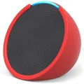 Echo Pop | Full sound compact Wi-Fi and Bluetooth smart speaker with Alexa | Charcoal and a Made For Amazon Sleeve for Echo Pop (2023 release), Red