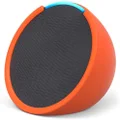 Echo Pop | Full sound compact Wi-Fi and Bluetooth smart speaker with Alexa | Charcoal and a Made For Amazon Sleeve for Echo Pop (2023 release), Orange
