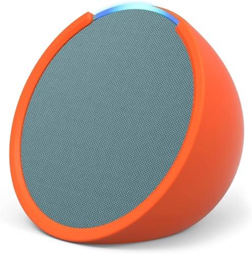 Echo Pop | Full sound compact Wi-Fi and Bluetooth smart speaker with Alexa | Midnight Teal and a Made For Amazon Sleeve for Echo Pop (2023 release), Orange