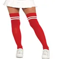 Leg Avenue Women's Ribbed Athletic Thigh High Socks, White/Red, One size
