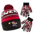 Nintendo boys Winter Hat and Kids Gloves Set, Super Mario Beanie for Ages 4-7, Red/Black, Ages 4-7