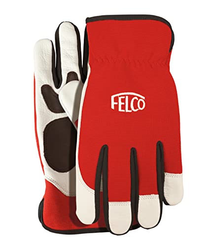 Felco Cow Leather Workwear Gloves, Red/White, Large