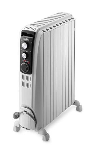De'Longhi Dragon4 2400W Oil Column Heater with Manual Timer, Low Temperature Surface and Thermal Switch Off, Eco Plus Function TRD42400MT, White