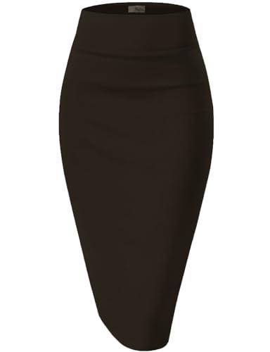H&C Women Premium Nylon Ponte Stretch Office Pencil Skirt High Waist Made in The USA Below Knee, 1073t-brown, X-Large