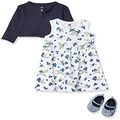 HUDSON BABY Baby Girls' Cotton Dress, Cardigan and Shoe Set, Blueberries, 6-9 Months