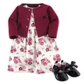 HUDSON BABY Baby Girls' Cotton Dress, Cardigan and Shoe Set, Rose, 0-3 Months