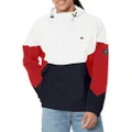 Tommy Hilfiger Men's Retro Lightweight Taslan Hooded Popover Water Resistant Windbreaker Jacket, Tricolor Midnight/Ice/Red, Large (152AN668-MUF-03-LG)