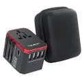 hyleton Worldwide Travel Adapter, 4 USB Ports with 5.6A High Speed Charger and 1 3.0A Type C International Wall Charger All in One Universal Adaptor for Mobile Phones and Tablets - (Red)