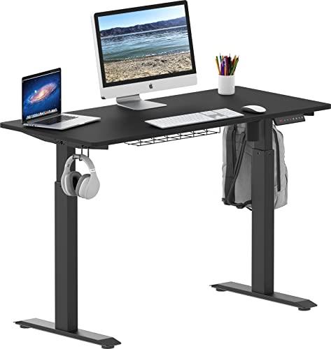 SHW Electric Height Adjustable Standing Desk with Hanging Hooks and Cable Management, 120 x 60 cm, Black