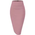 H&C Women Premium Nylon Ponte Stretch Office Pencil Skirt High Waist Made in The USA Below Knee, 1073t-rose, Small