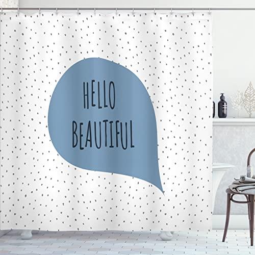 Ambesonne Hello Shower Curtain, Romantic and Message in a Pastel Colored Speech Balloon Hand Drawn Dots, Cloth Fabric Bathroom Decor Set with Hooks, 69" W x 70" L, Azure