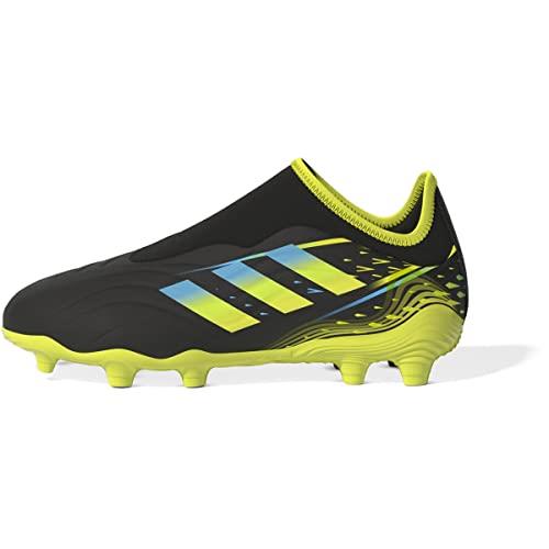 adidas Copa Sense.3 Laceless Firm Ground Soccer Shoe, Black/Bright Cyan/Team Solar Yellow, 10.5 US Unisex Little Kid