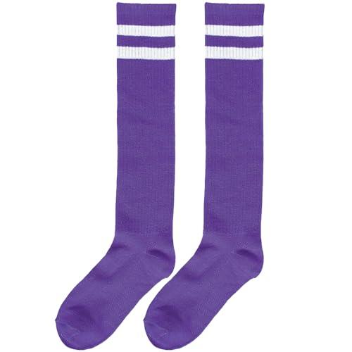 Amscan 395892.14 Purple Knee High Socks with White Stripes, 19"