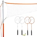 Franklin Sports 52631 Badminton Net Starter Set - Includes 4 Steel Rackets, 2 Birdies, Adjustable Net and Stakes - Backyard or Beach Badminton Set - Easy Net Setup
