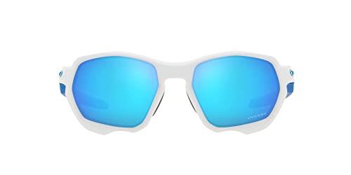 Oakley Men's OO9019A Plazma Low Bridge Fit Rectangular Sunglasses, Matte White/Prizm Sapphire, 59 mm