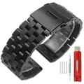 22mm Black Watch Band Premium Quality Stainless Steel Metal Deployment Double Clasp Strap for Men Women