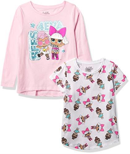 L.O.L. Surprise! Girls 2-Piece Short Sleeve Tee & Long Sleeve T-Shirt Bundle Set - Girls Sizes 4-16T-Shirt, White/Light Pink, 10-12