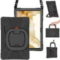 BRAECN Galaxy Tab S9+/S8+/S7 FE/S7+ 12.4 Inch Case SM-X810/X800/T730/T970,Heavy Duty Rugged Silicone Case with S Pen Holder, Stable Kickstand/Handle, Shoulder Strap for Samsung Tab S9 Plus 2023-Black