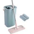 EasyGleam Pink Mop and Bucket Set. Microfibre Flat Mop with Stainless Steel handle, Innovative Twin Chamber Bucket for WET & DRY use. 2 Reusable Pads Supplied, Suitable for all Floor Types