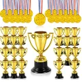 Calvana 24 Sets Mini Trophies and Medals Combo Pack - 24PCS 3.5 Inch Gold Plastic Trophy Cup and 24 PCS Shiny Golden Winner Medals for Kids and Adults - Perfect for Party Favors and Decorations