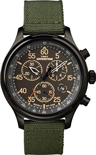 Timex Men's Expedition Field 43mm Watch - Brown Strap Black Dial Gunmetal Case, Green/Black/Black, Expedition Field Chronograph 43mm