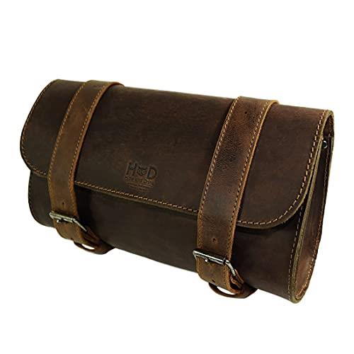 Hide & Drink, Thick Leather Motorcycle Handlebar Bag/Tool Bag/Accessory Pouch/Saddle Bag, Handmade :: Bourbon Brown