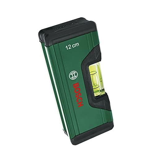 Bosch Home and Garden Spirit Level 12 cm (Compact Mini Level, Precise Alignment with Fluorescent Bubble for Horiziontal Reading, Aluminum Body, Softgrip Bumpers, V-Groove)