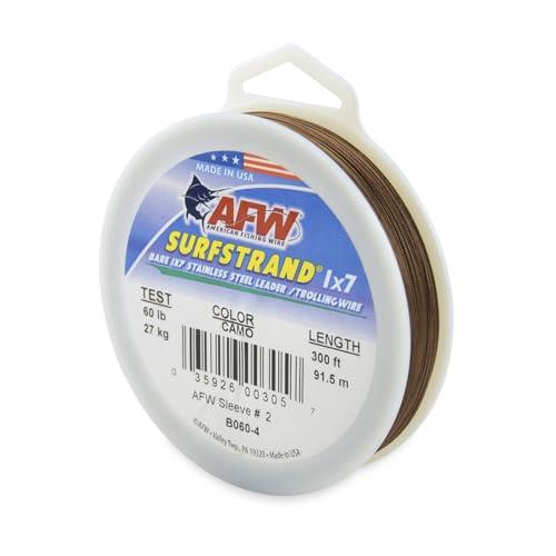American Fishing Wire Surfstrand Bare 1x7 Stainless Steel Leader Wire, Camo Brown Color, 60 Pound Test, 300-Feet