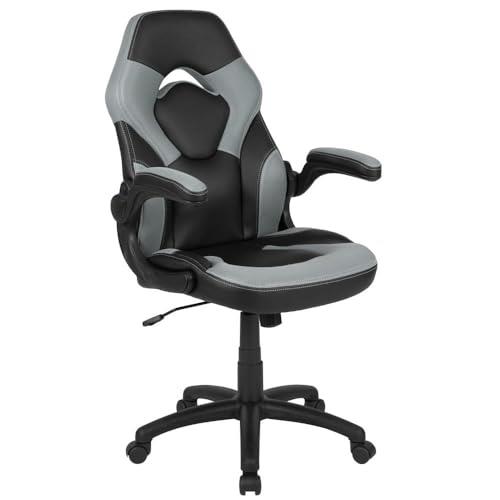 Flash Furniture X10 Gaming Chair Racing Office Ergonomic Computer PC Adjustable Swivel Chair with Flip-Up Arms, Gray/Black LeatherSoft