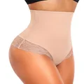 Werena Tummy Control Thong Shapewear For Women Seamless High Waist Shaping Thong Panties Body Shaper Girdle Underwear, #1 Nude, X-Large