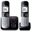 Panasonic DECT Digital Cordless Phone with Built-in Answering Machine and 2 Handsets (KX-TG6822ALB), Black & Silver