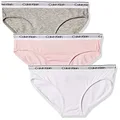 Calvin Klein Girls' Little Modern Cotton Bikini Panty, 3 Pack-Crystal Pink, Classic White, Heather Grey, Large-10/12