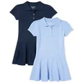 The Children's Place Girls' Short Sleeve Picque Polo Dress 2-Pack, Lt Blue/Tidal 2 Pack, Large