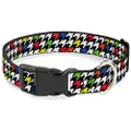 Buckle-Down Plastic Clip Collar - Houndstooth Black/White/Multi Neon - 1.5" Wide - Fits 18-32" Neck - Large