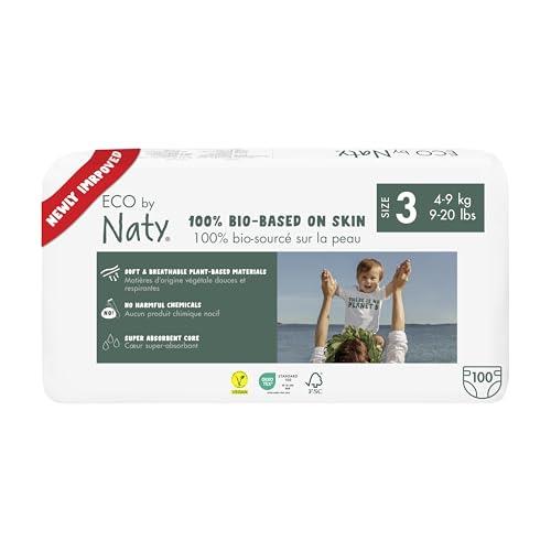 Eco by Naty Baby Nappies - Plant-Based Eco-Friendly Nappies, Great for Baby Sensitive Skin and Helps Prevent Leaking (Size 3, 100 Count)