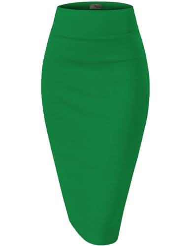 H&C Women Premium Nylon Ponte Stretch Office Pencil Skirt High Waist Made in The USA Below Knee, 1073t-kelly Gree, Large