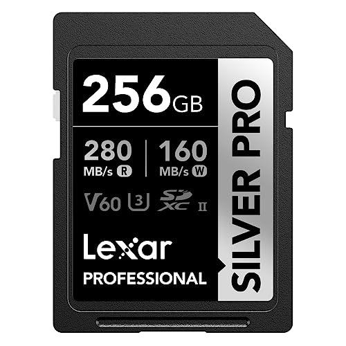 Lexar Silver SD Card 256GB, UHS-II Memory Card, V60, U3, C10, SDXC Card, Up to 280MB/s Read, for Professional Photographer, Videographer, Enthusiast (LSDSIPR256G-BNNAA)