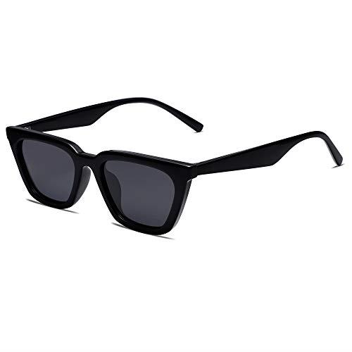 SOJOS Polarized Square Cateye Sunglasses for Women Retro Trendy Narrow Sunnies SJ2169 with Black Frame/Grey Lens