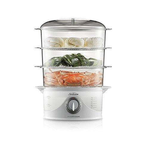 Sunbeam ST6650 Vitasteam Deluxe 3 Tier Electric Food Steamer | 800W | 9L Capacity | 60 Minute Timer | Compact Nesting Storage | 6 Cup Rice Bowl | White