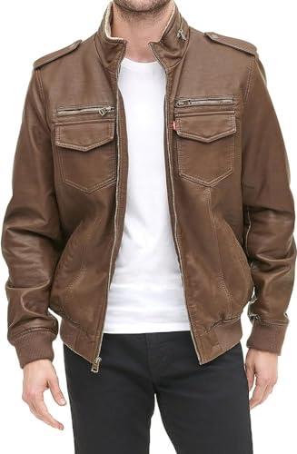Levi's Men's Faux Leather Sherpa Aviator Bomber Jacket, Earth, X-Large