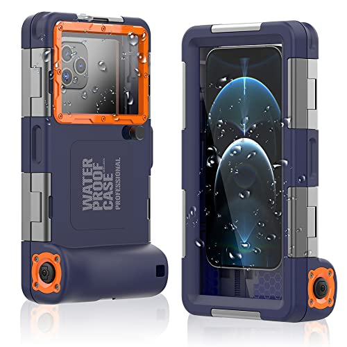 ShellBox Case Diving Case 2nd Gen for iPhone16 Pro Max/16 Pro/16 PLUS/16/15 Pro Max/Samsung Galaxy Series, Universal Phones[4.9-6.9 Inch],Snorkeling[15m/50ft] Full Body Protector(Blue-Orange)