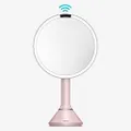 simplehuman 8" Round Sensor Makeup Mirror with Touch-Control Dual Light Settings, 5x Magnification, Rechargeable and Cordless, Pink Stainless Steel