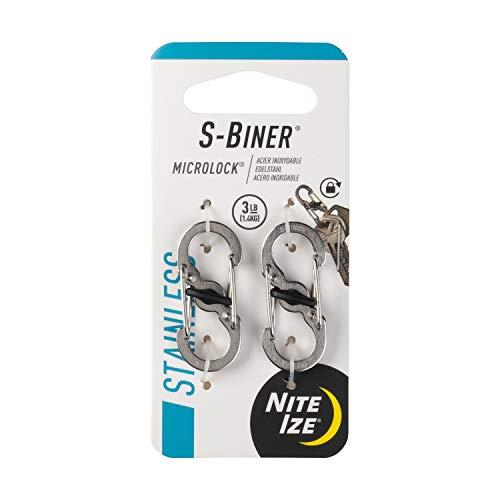 Nite Ize S-Biner Micro Lock, Polycarbonate S-Biner with Locking Lever, Stainless Steel, 2-Pack, LSBM-11-2R3