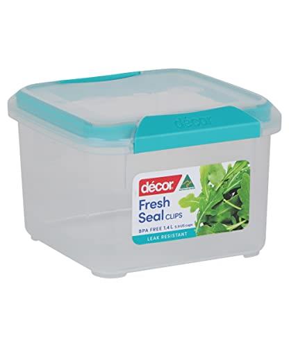 Décor 240100-004 Match-ups Clips | Food Storage Pantry Container | Ideal for Meal Prep | BPA Free | Dishwasher, Freezer & Microwave Safe, Clear/Teal, 1.4L