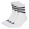 adidas Performance 3-Stripes Cushioned Sportswear Mid-Cut Socks 3 Pairs, White, S