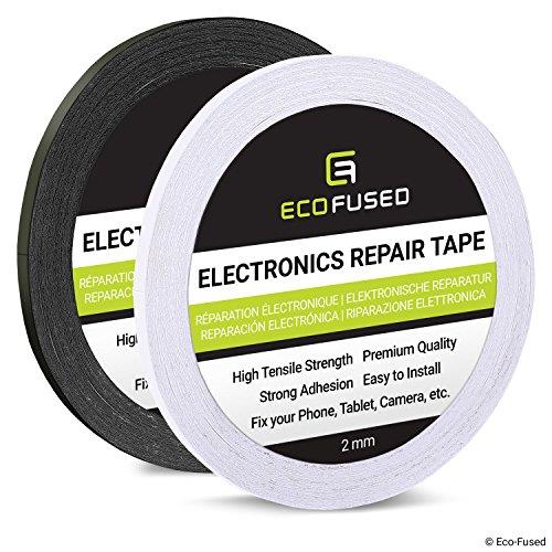 Eco-Fused Adhesive Sticker Tape for Use in Cell Phone Repair - 2 Rolls of Double Sided 2Mm Tape - Plus 1 Eco-Fused Microfiber Cleaning Cloth 2 Rolls - 2mm Width (Black and White)